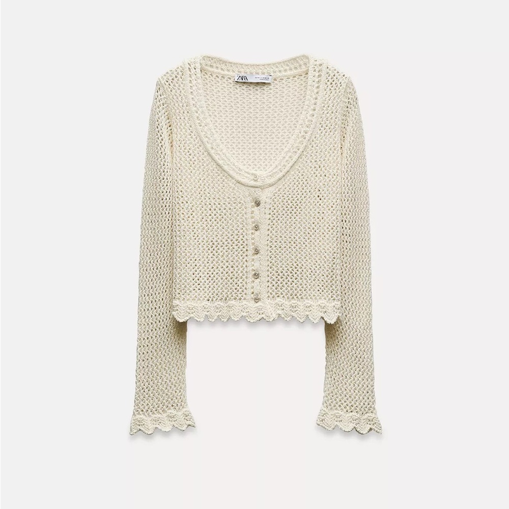 Zara Off-White Crochet Button-Up Cardigan and tank top